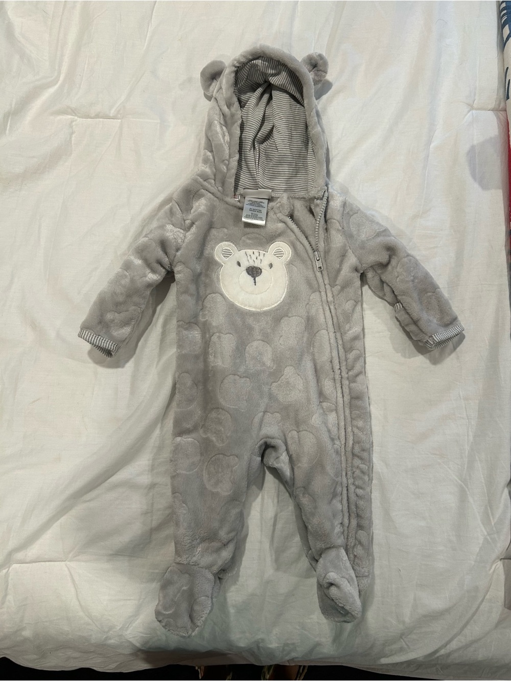 T.J.Maxx Grey Plush Bear Hooded Baby One-Piece